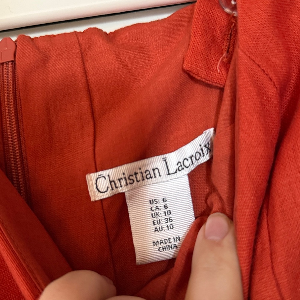 ✨NWT Christian Lacroix Vibrant Orange Linen Midi Dress | Sleeveless | Size 6 ✨ - Picture 3 of 10